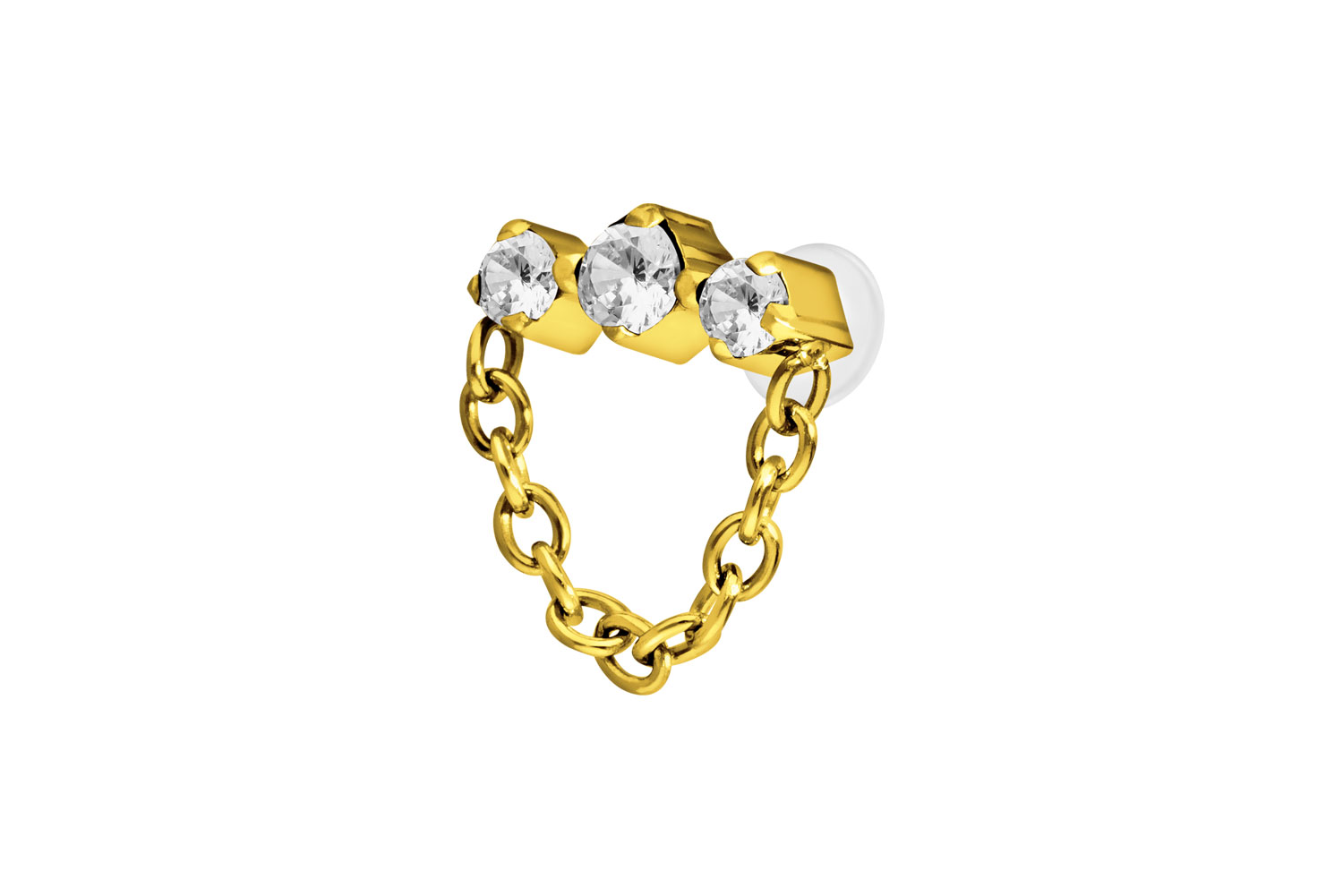 PTFE Labret Piercing mit Innengewinde + Titan-Aufsatz 3 EINGEFASSTE KRISTALLE + KETTE